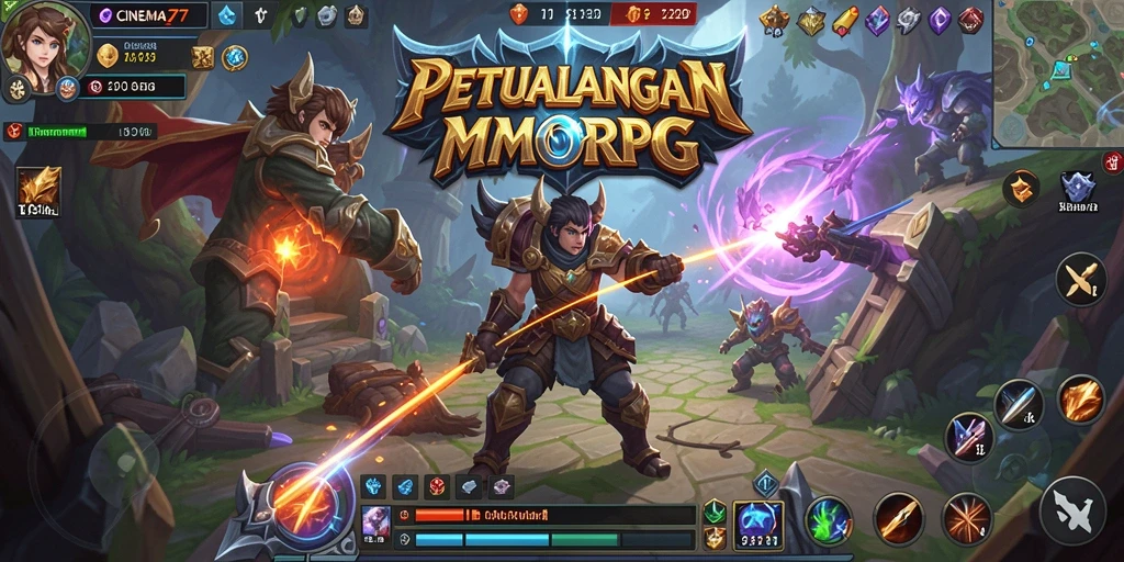 Screenshot utama CINEMA77 menunjukkan aksi seru dalam dunia MMORPG.