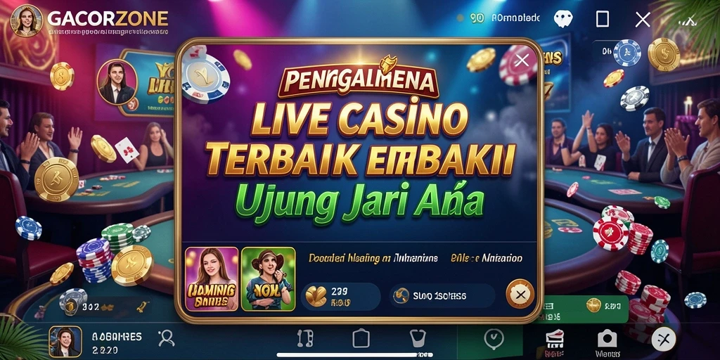 Tampilan gameplay GACORZONE yang menarik dengan dealer langsung dan suasana kasino.