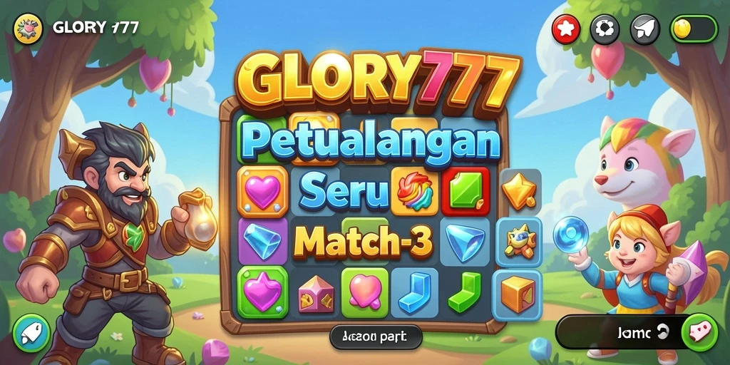 Tampilan seru gameplay GLORY777 dengan kombinasi Match-3 yang menarik.