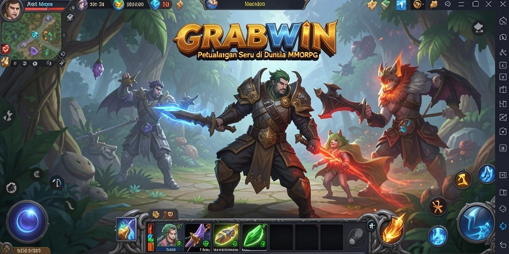 Tampilan gameplay seru di dunia fantasi GRABWIN dengan berbagai karakter bisa dipilih.